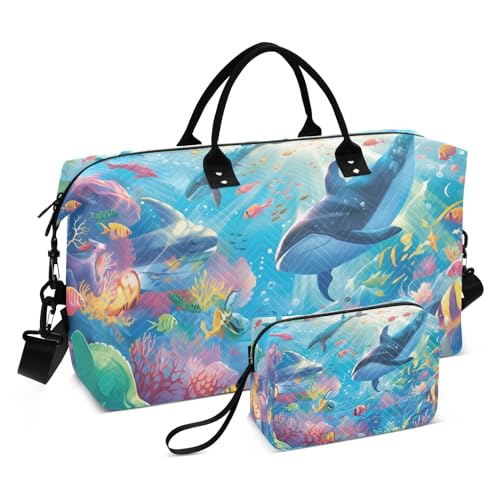 Large Travel Duffel Bag, Fish Fantasy Sports Tote Gym Bag, Shoulder Weekender Overnight Bag for Women Men, Carry On Luggage with Toiletry Bags