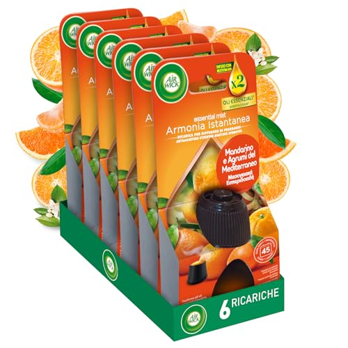 Airwick Ricariche per Diffusore di Oli Essenziali Armonia Istantanea, Confezione da 6 per Profumatore per Ambienti alla Fragranza di Mandarino e Arancia Dolce