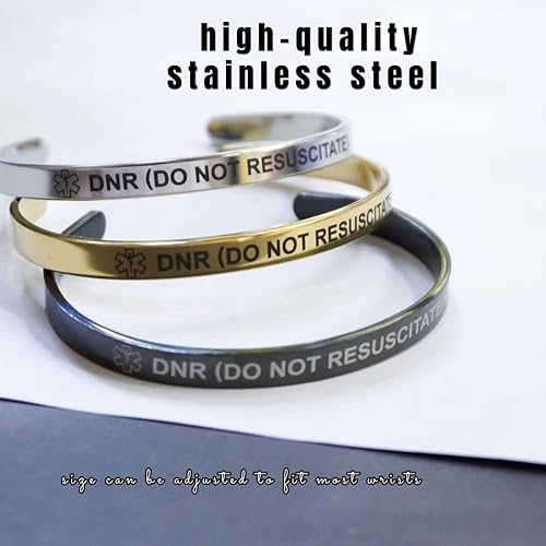 Miniatura 2 de RENYILIN 3 pulseras de acero inoxidable para identificación de alerta médica de emergencia, primeros auxilios