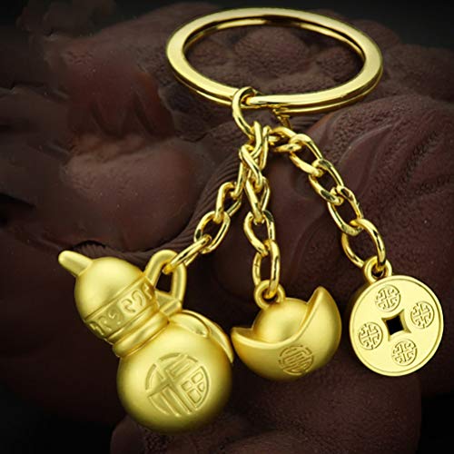 VORCOOL Chaveiro Feng Shui Chaveiro de latão chinês cuia Wu Lou chaveiro Feng Shui com lingote de ou