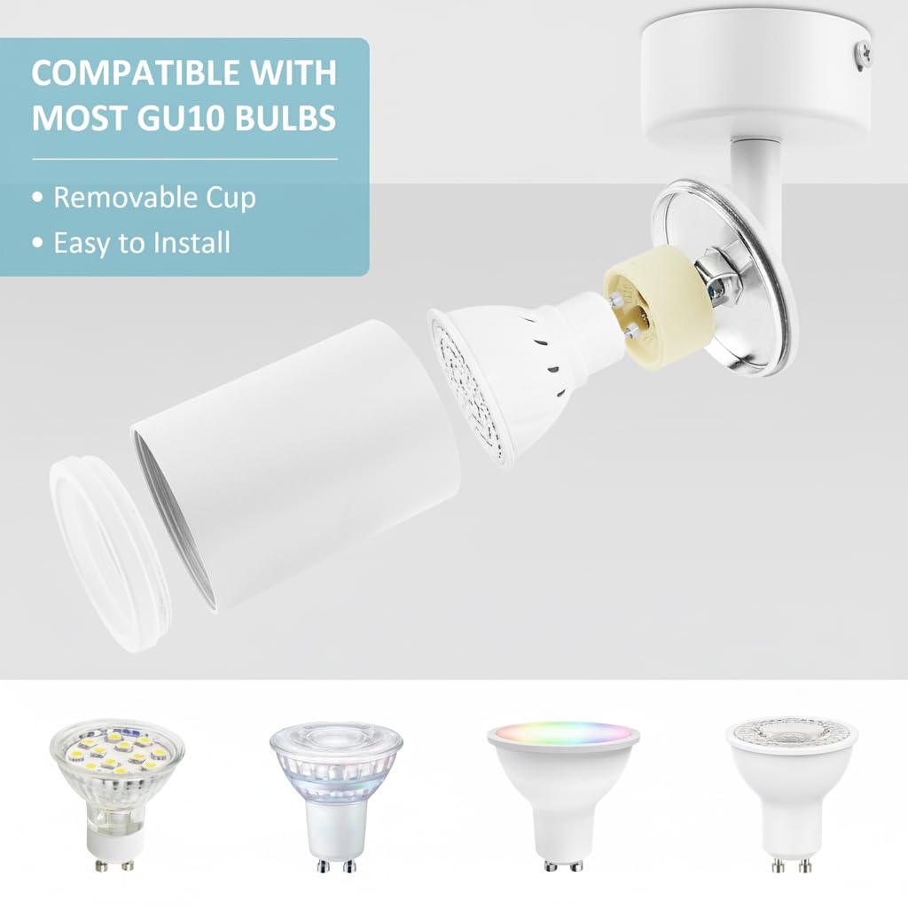 Cinsenten 2 Pack White Ceiling Spotlights, Adjustable GU10 Socket Wall/Ceiling Spot Lights Indoor - Image 4