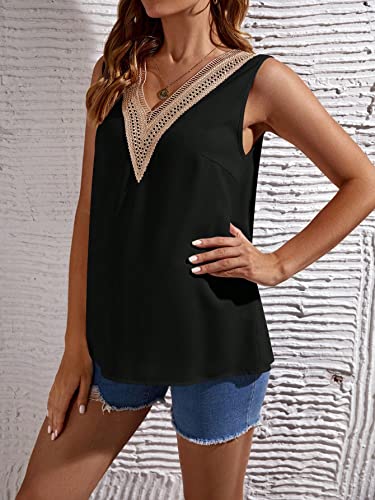 Oyoangle Women's Maternity Elegant Chiffon Contrast Lace V Neck Sleeveless Blouse Tank Top Black Small #TOP3