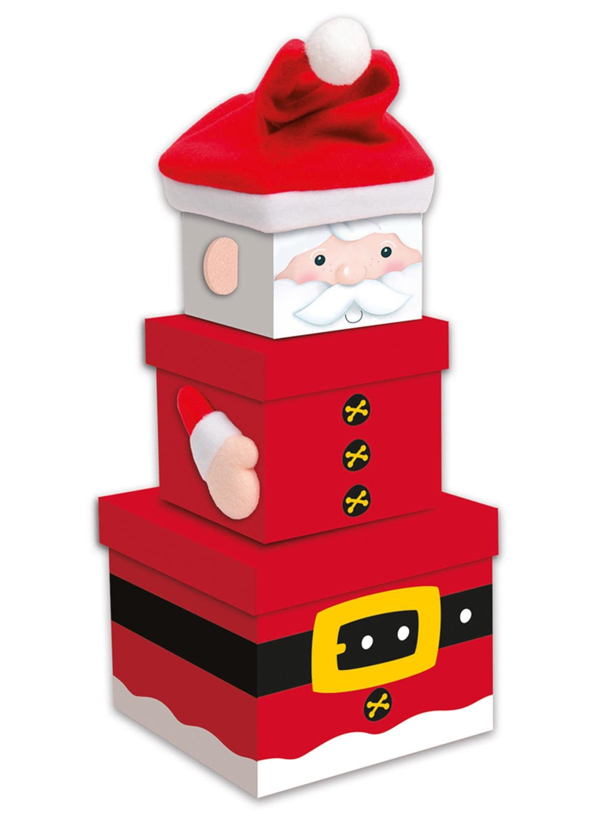 GIFTMAKER Juego de 3 cajas de regalo apilables pequeñas de Navidad, diseño de Papá Noel