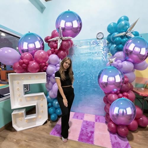 Image of 9 Pcs Gradient Purple Round Foil Balloons,22 Inch 4D Round Balloons | Gradient Purple Giant 4D Round Ball Balloons For Girls Birthday Baby Shower Bridal Shower Wedding Bachelorette Decor