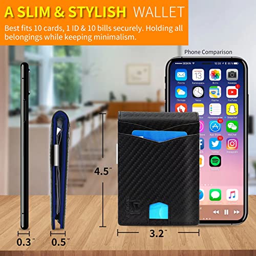 leather wallet for men | Money Clip | Rfid Blocking |10 Card Slot | 1 Large Id Window | Front Pocket | Gift Box | Blue4