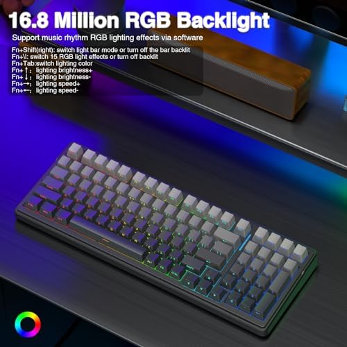 AULA F99 Wireless Mechanical Keyboard,Gasket Structure Hot Swappable Custom Keyboard,RGB Backlit,Creamy Sound,Side Printed PBT Keycaps,2.4GHz/USB-C/BT5.0 Computer Gaming Keyboards - 4