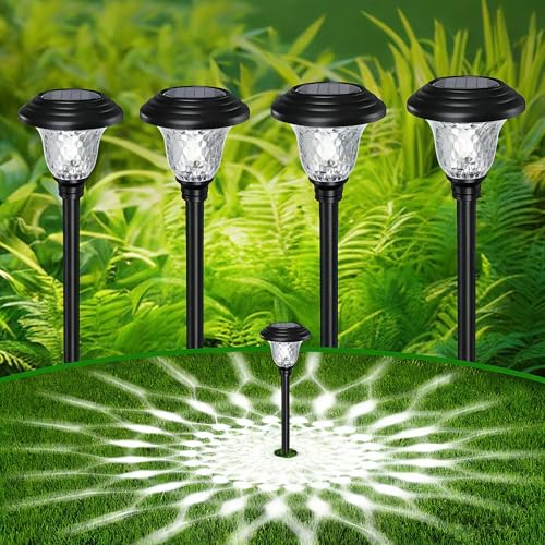 BEAU JARDIN 8 Pack Solar Pathway Lights White+Color Changing Stainless Steel 3 Mode Outdoor Multicolor Metal Solar Powered Waterproof Glass for Garden Landscape Path Yard Walkway Driveway Black