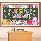 Christian Composition Bulletin Board Set Jesus is The Core to a Great School Year Classroom Decorations Back to School Faith Religious Paper Cutouts for Sunday Schools Teacher Nursery Door Wall Decor