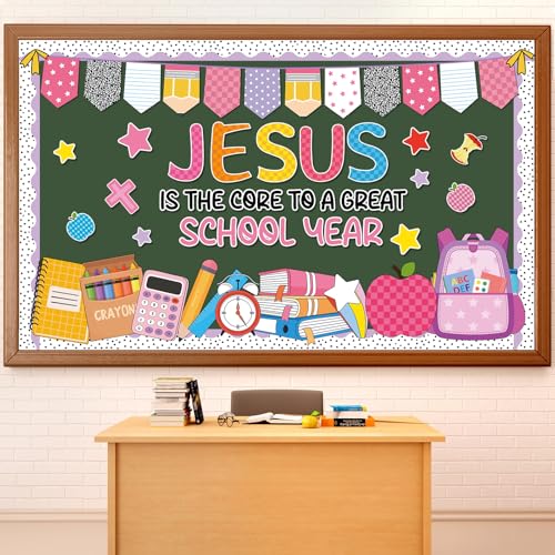 Christian Composition Bulletin Board Set Jesus is The Core to a Great School Year Classroom Decorations Back to School Faith Religious Paper Cutouts for Sunday Schools Teacher Nursery Door Wall Decor