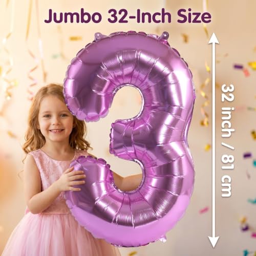 Image of YPSelected 32 Inch Large Foil Helium Number Balloon Birthday Wedding Party 0-9 (Pink, 3)