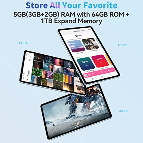 Blackview Tab 7 WiFi Tablet, Android 12 Tablet Quad Core 5GB(3+2) RAM 64GB ROM até 1TB TF, 10.1 Pole