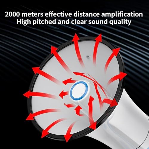 Altoparlante portatile Bullhorn, Megafono portatile, Potenza 80W, Portata 2000m, Batteria ricaricabile, Registrazione 1000s, Allarme One-Click per l'Indirizzo Pubblico