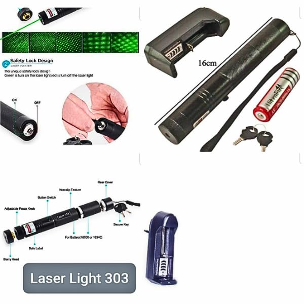 Image of Laser Light 303 Pointer with Safety Lock, Multiple Green Patterns, Rechargeable Battery