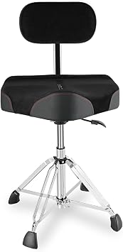 EASTROCK Drum Throne with Backrest 4-Leg,Hydraulic Drum Stool Height Adjustable,Heavy Duty Drum Stools,Motorcycle Style Swivel Drum Seat Drum Chair for Adult DrummerBlack