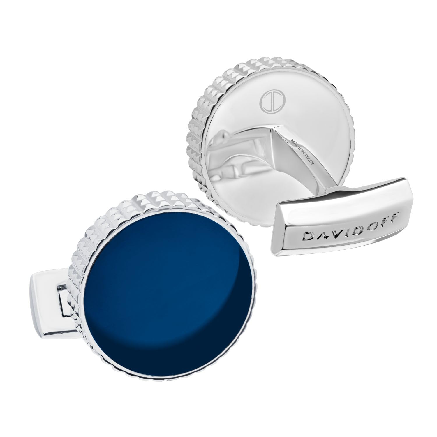 DAVIDOFF PARIS Cufflinks - Gemelos azules de plata redondos para hombre con diseño guilloché - gemelos para camisas de latón con acabado de rodio – accesorios de hombre para bodas y eventos