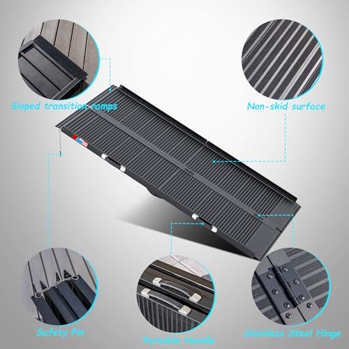 Image of WHALEMOTOR Black Portable Wheelchair Ramp, 6FT No-sew Non-Slip Aluminum Wheelchair Ramp, Folding Portable Wheelchair Ramps for Home, Weight Capacity Up to 800LBS, Loading Dock Plates
