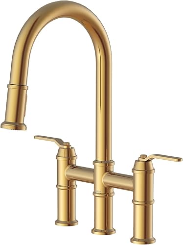 Kinzie 2H Bridge Grifo de cocina desplegable 1.75gpm bronce cepillado