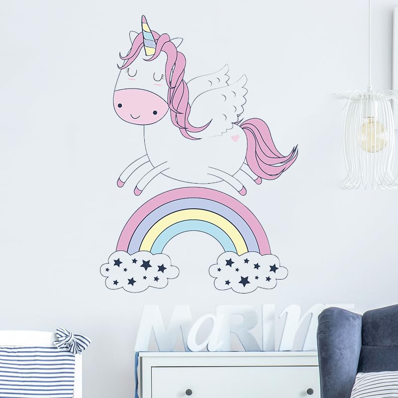 Image of Unicorn and Rainbow Wall Decal for Kids Nursery Decor, Bedroom Wall Stickers, Playroom Decoration, Baby Room Art-Self-Adhesive