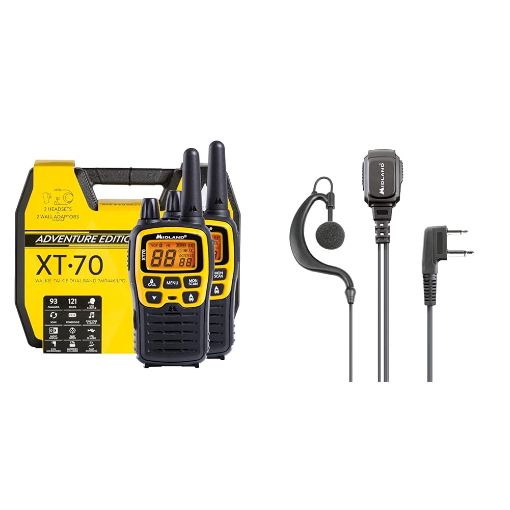 Midland C1180.01 XT70 Adventure, Radio Dual Band Ricetrasmittente Professionale Walkie Talkie & Microfono, MA21-L PRO con cavo spiralato, Mono Auricolare