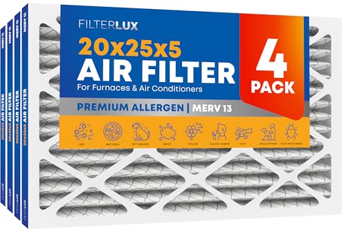 Filterlux 20x25x5 Air Filter MERV 13 Premium Defense (4-Pack), Pleated