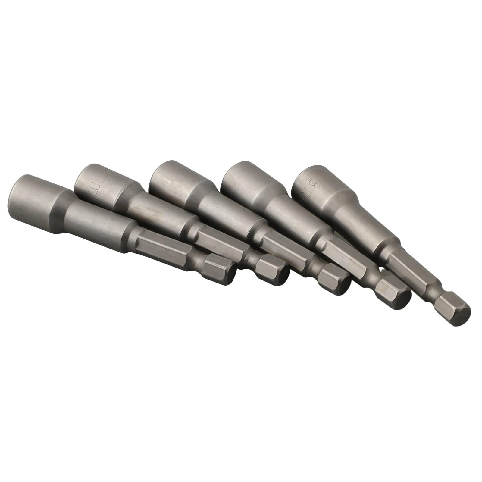 Zsjing Silver 5Pcs 8Mm Magnetic Hex Socket Tech Screw Driver Tek Bit Drill Nut Setter Roofing Cladding Screwdrivers Drill Hexagon Tools Parts