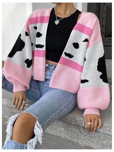 Image of MakeMeChic Women's 3D Floral Cardigan Sweaters Open Front Cropped Cute Cardigan Lantern Sleeve Outerwear