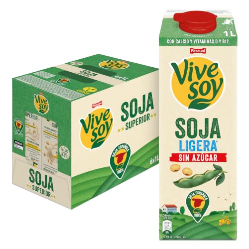 Vivesoy - Bebida Vegetal de Soja Ligera Sin Azúcar 100% Cultivo Local - Pack 6 x 1L