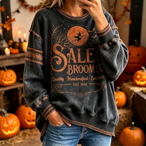 Funny Halloween Sweatshirts For Women Witch Print Crewneck Shirts - image 2