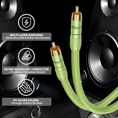 Image of Audiocrast Hi-Fi RCA Cable 3.3FT /1M Dual RCA Male to Male 5N OFC Core Signal Cable Audio Cable for Amplifier,CD,DVD Play,Subwoofer (A51)