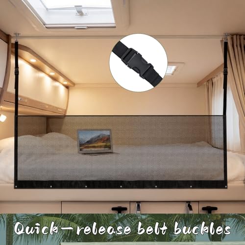 Maasechs RV Bunk Bed Safety Net with Hardwares 59 x 19.7 Adjustable Bunk Netting for Camper Motor Home Trailer Fifth Wheels Guard Rail Bedding Accessories Mesh Barrier for Upper Bunks by Maasechs - Used condition - Image 6