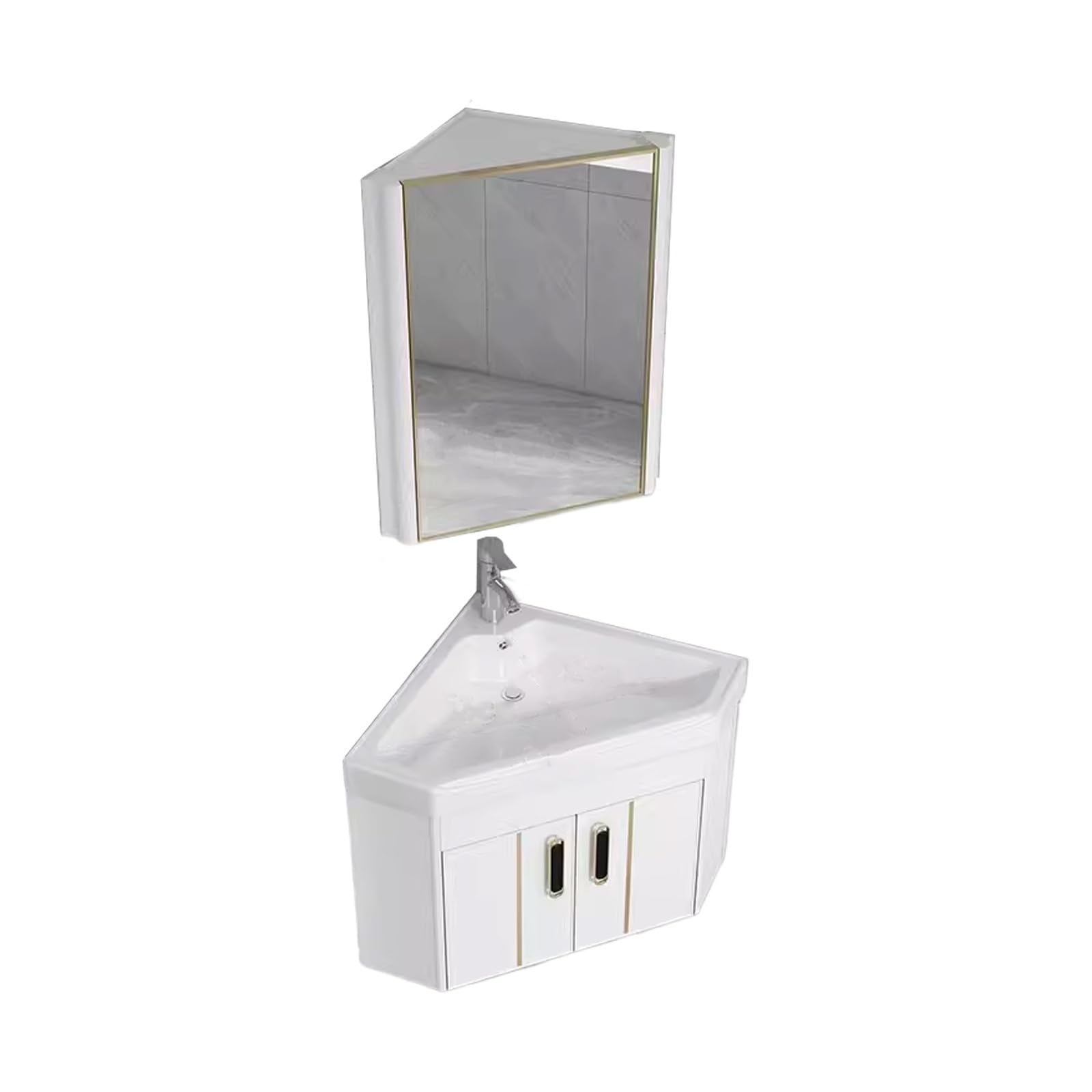 DFGHNBVC Corner Bathroom Cabinet With Sink, Three-Layer Storage Mirror Cabinet For Small Spaces, Space-Saving Solution,White-48Cm