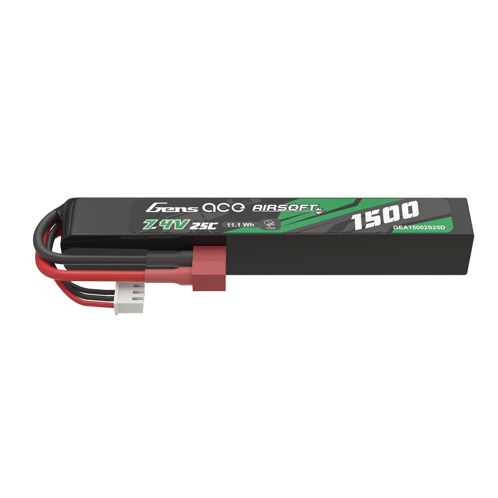Gens Ace 2S 7,4V 1500mAh 25C Batterie LiPo avec Connecteur T-Plug (Deans), Batterie Rechargeable pour Modélisme et Loisirs, Format Stick Long