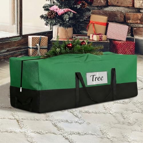 Image of Christmas Tree Storage Bag, Fits 8 Ft Artificial Trees, Green | Wide Dual-Zipper Opening, Reinforced Handles, Clear Label Pocket, Tear-Resistant 600D Oxford, Dust and Moisture Protection