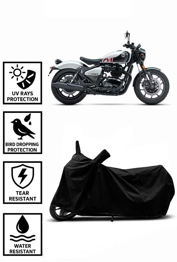Image of Sheild Heavy Duty Waterproof Scooty & Bike Cover for Royal Enfeild Shotgun 650 - UV Resistant, Dustproof & Rain Protection, All-Weather Outdoor Cover for Bikes & Scooty with Buckle Straps(Black)