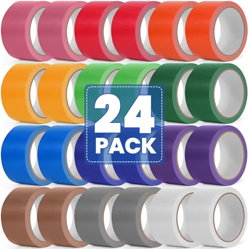 NUITPY 24 Pack Rainbow Colored Duct Tape 12 Colors 10 Yards x 2 Inch Heavy Duty Duct Tape Waterproof Tear by Hand No Residue Colorful Duct Tape for Packaging Arts & Crafts Marking and DIY
