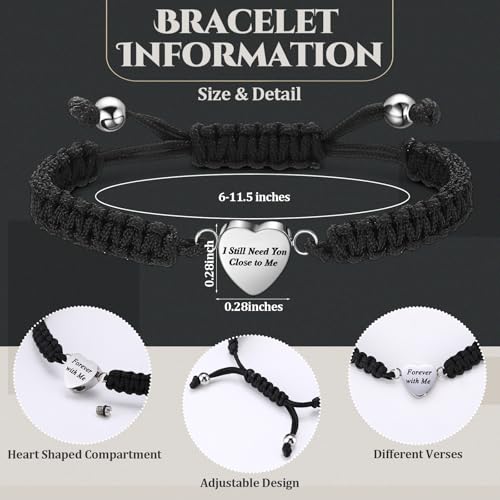 4 Pack Urn Bracelet Cremation Jewelry for Ashes Heart Handmade Braided Ashes Bracelet Adjustable Personalized Memorial Keepsakes Bangle Rope for Women Men Loved Ones and Pets2