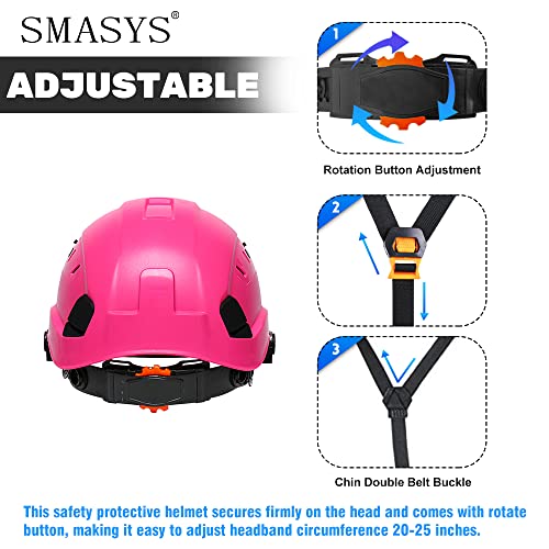 Smasys Safety Hard Hat Abs Helmet Adjustable With Visor 6-Point Suspension Perfect For Construction(Pink,Clear Visor) #TOP3