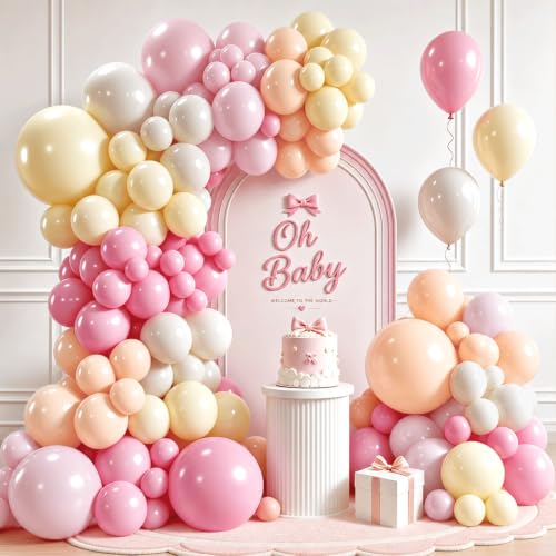 Image of Blocesa Pastel Pink Yellow Balloons Latex Arch Kit, Party Decoration.