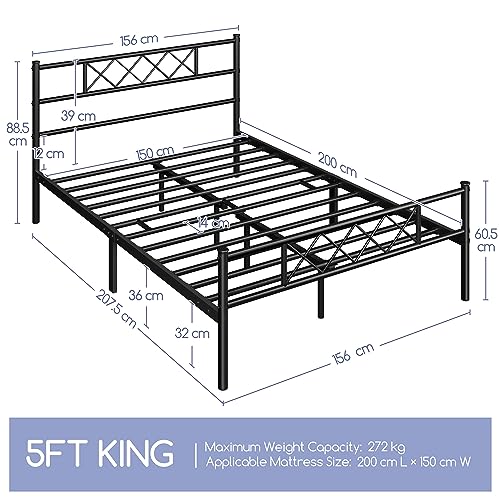 image for Yaheetech 5ft King Bed, Metal Bed Frame Mattress Foundation with Cross
