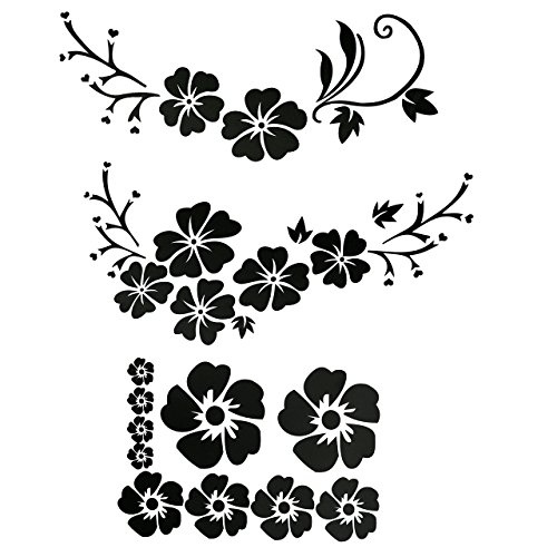 ACBungji Hibiskus Autoaufkleber Blumen blumenaufkleber autotattoos selbstklebend Aufkleber Fenster Schwarz Weiß wasserfest (Schwarz Blume)