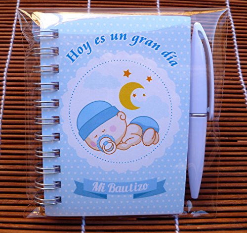 Recuerdos, Regalos y Detalles Originales Para Invitados Bautizo - Libretas para Bautizos ni�o con Mini Bol�grafo - 30 Unidades - cTus Familiares y Amigos Alucinar�n!