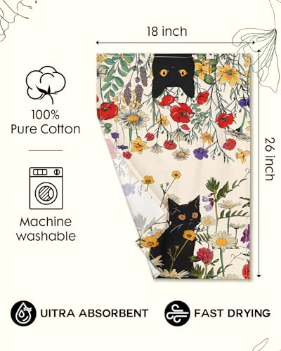 Image of Miss Adola 150GSM Flour Sack Kitchen Towels Set of 2, Cat in Grass