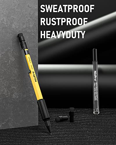 Image of Nipro 1.3 mm Mechanical Pencil with Lead Refill, Eraser - Weatherproof Heavy Duty Barrel, Great Balance Carpenter Pencil for Outdoor Marking Drafting Drawing Sketching Woodworking - with Pencil Case