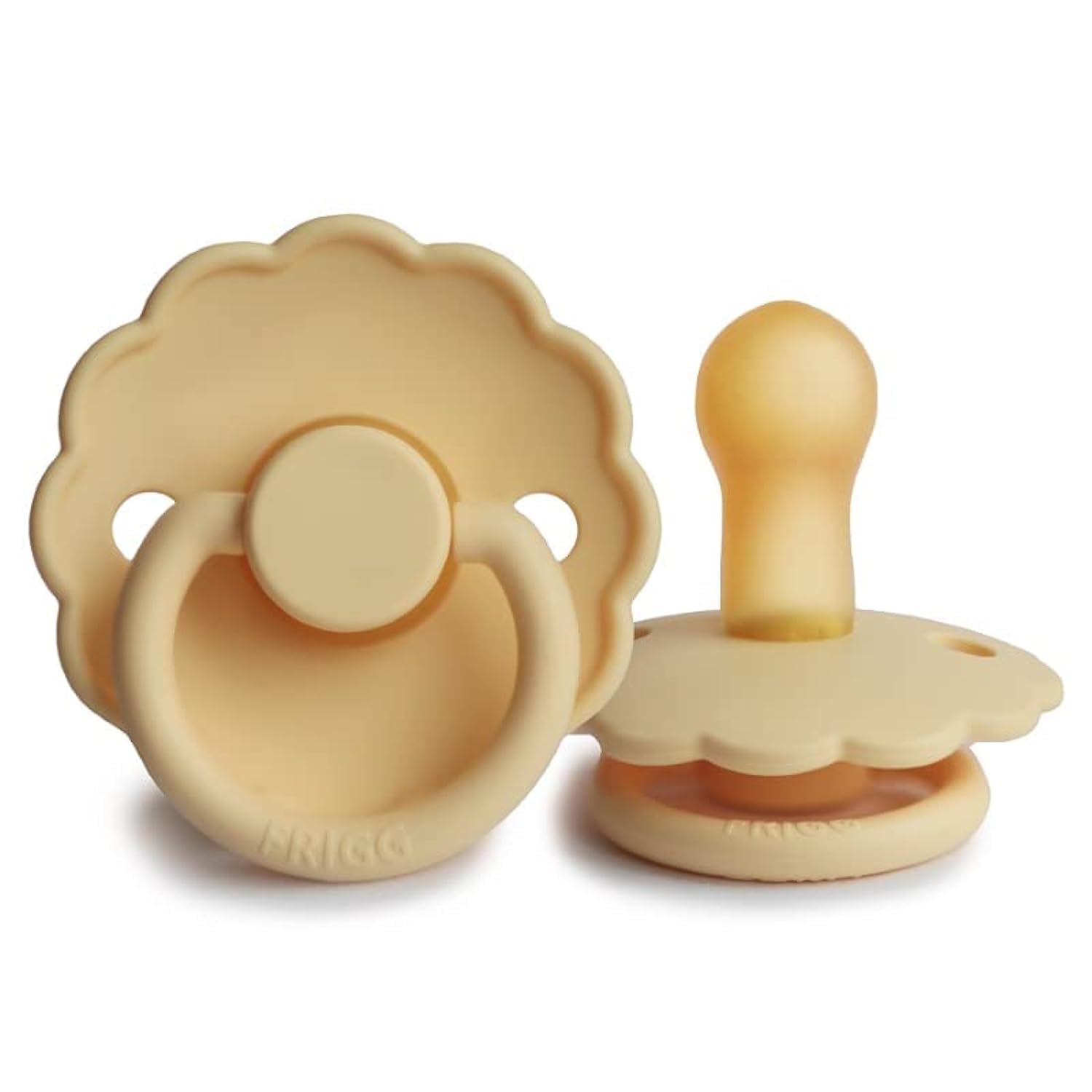 FRIGG Daisy Latex Pacifier 6-18 Months | Soothing Comfort Pacifiers with Click-Lock System | 1 Pack Natural Rubber Soothers | Food Safe with Timeless Elegance — Pale Daffodil