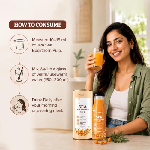 Image of JIVA Ayurveda Sea Buckthorn Pulp 300 ml | Natural Sea Buckthorn Juice | Fruit Pulp (300 ml (Pack of 1), Fruit Pulp)