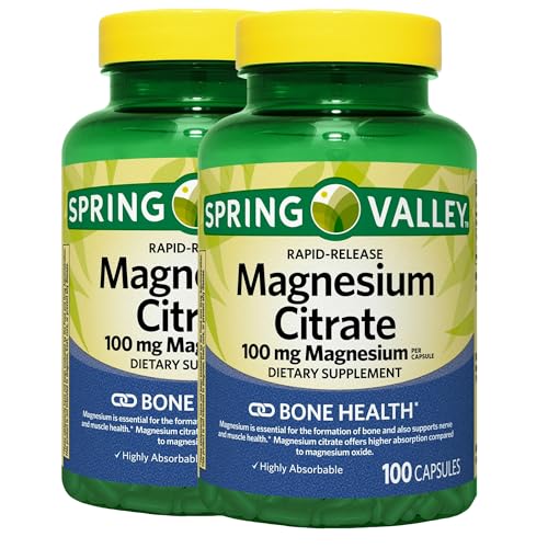 Magnesium Citrate, 100mg, 100 Count Rapid-Release Capsules, Magnesium Citrate Supplement (Pack of 2)