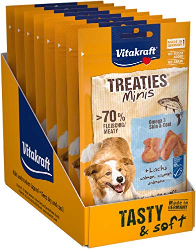 Vitakraft Treaties Minis, leccornie per cani, con salmone, omega 3, per l'addestramento, per premiare, in formato convenienza (8x 48g)
