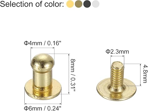 uxcell 4mm Ball Head Stud Rivets Screw Back, 100Pack Round Head Button Nipple Rivet for DIY Leather Craft Handbag Belt, 4 Colors