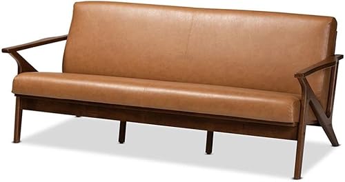 Baxton Studio Sofá Bianca Nogal Marrón Acabado Madera y Piel Sintética Bronceada