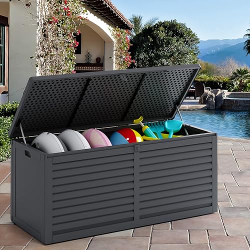 YOFE 130 Gallon Storage Deck Box,Waterproof Storage Cabinet, UV Resistant Lockable Plastic Storage Bench for Patio Cushions,Garden Tools